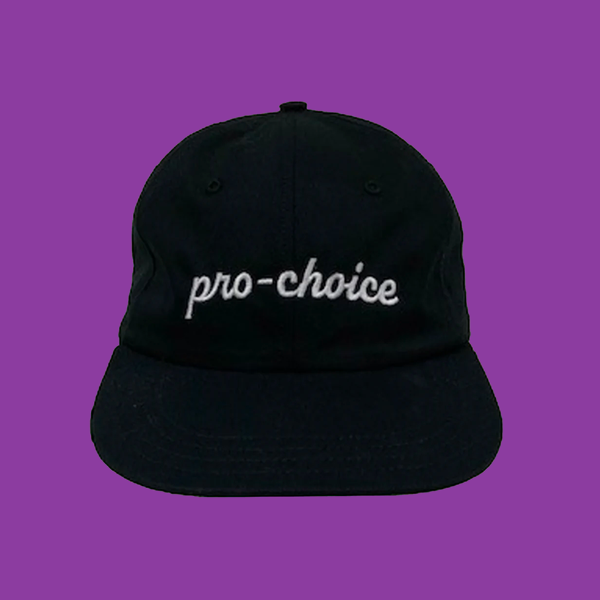 Pro-Choice baseball cap, white script on black fabric